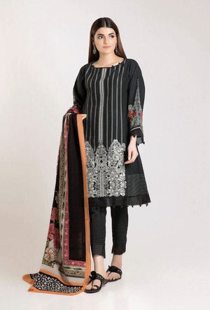 Khaadi vol 1 black-Embroided 3PC khaddar Dress with wool shawl. - gracestore.pk