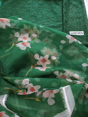 Grace S200- Embroidered & Digital printed  organza sari with Kataan silk blouse & sleeves.