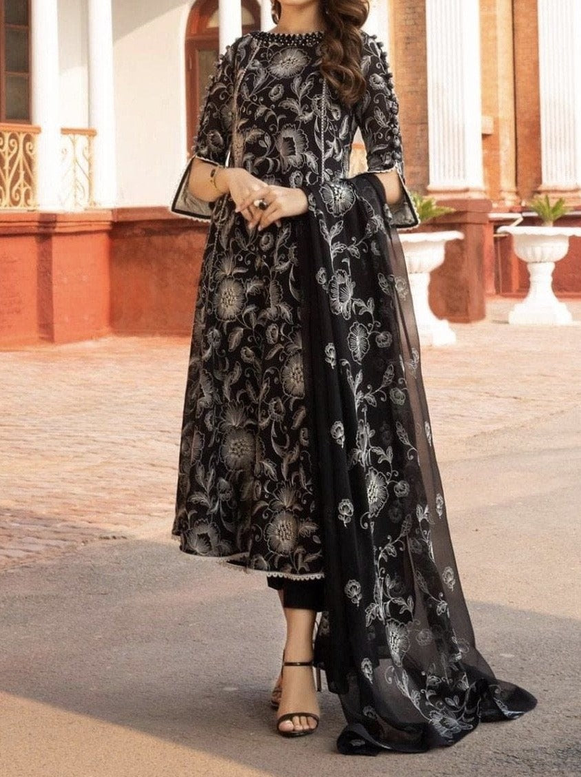 Bareeze 301 -Embroided 3pc lawn dress with embroided pure chiffon dupatta. - gracestore.pk