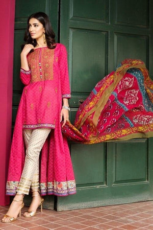 Grace S172 - Embroidered 3pc lawn dress with Printed chiffon dupatta.
