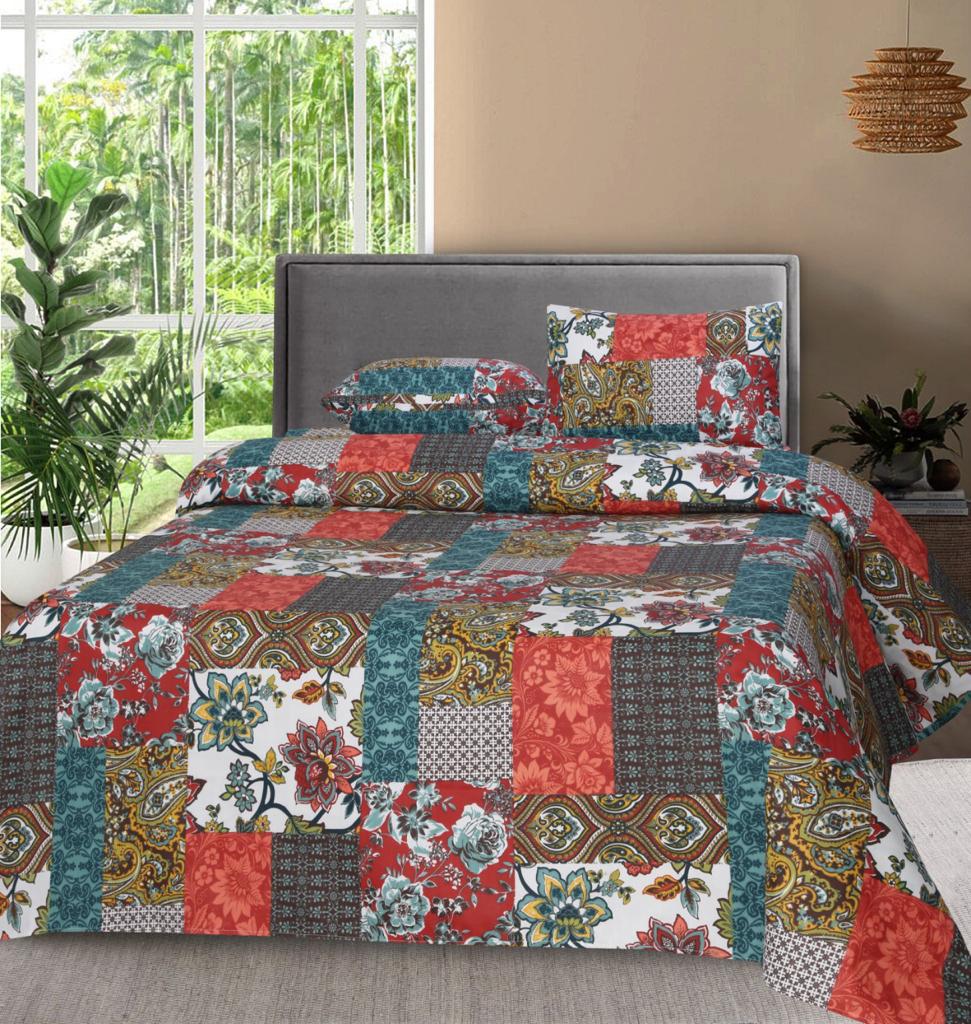 Grace D508 - Reactive cotton Satin Quality king size Bedsheet with 2 pillow covers.