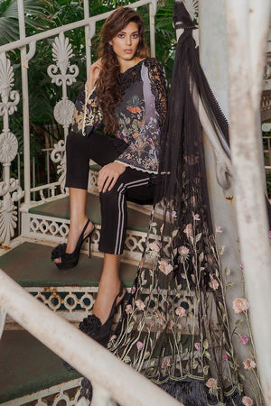 sobia Nazir 11B-Embroided 3pc lawn  dress with embroided net dupatta. - gracestore.pk