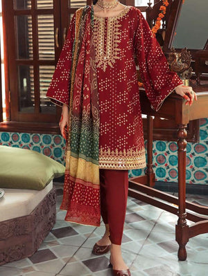 Grace S261- Embroidered 3pc lawn dress with printed chiffon dupatta.