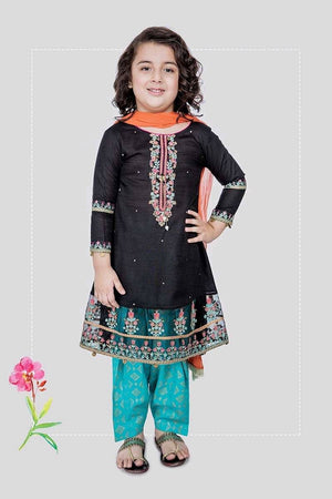 Maria 15 - Kids Embroided 3pc chiffon dress with chiffon dupatta. - gracestore.pk