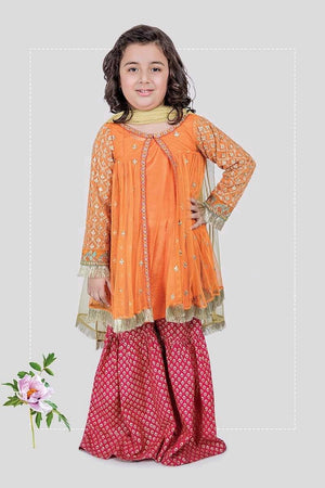 Maria 9- Kids Embroided 3pc chiffon dress with net dupatta. - gracestore.pk