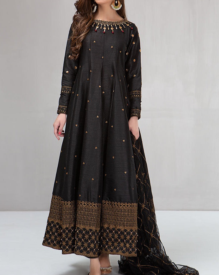 Grace W53 - Embroidered 3pc silk dress with embroidered chiffon duppata.