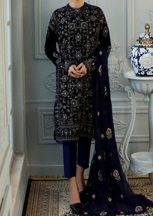 Grace W73 - Embroidered 2pc Velvet Shirt with embroidered chiffon dupatta